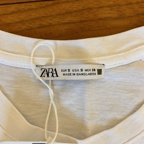 Zara Cap Sleeve T-Shirt White Size Small - Picture 3 of 3